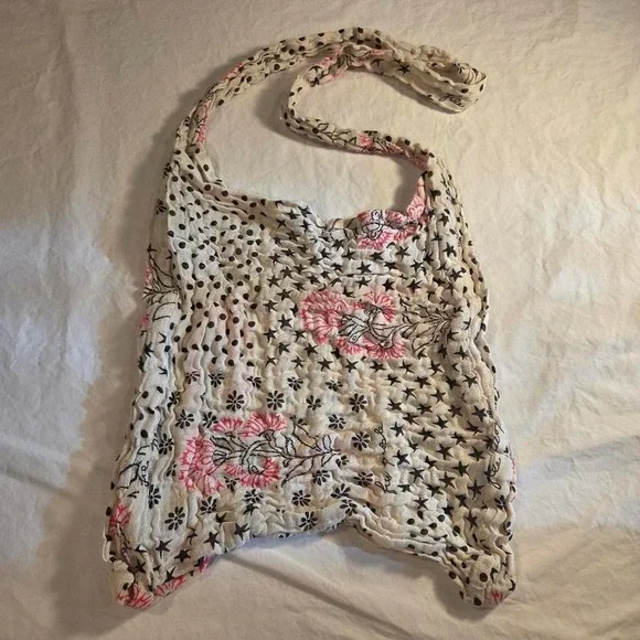 Free People Small Lightweight Reusable Tote Bag, Ivory Black Pink - Picture 1 of 6